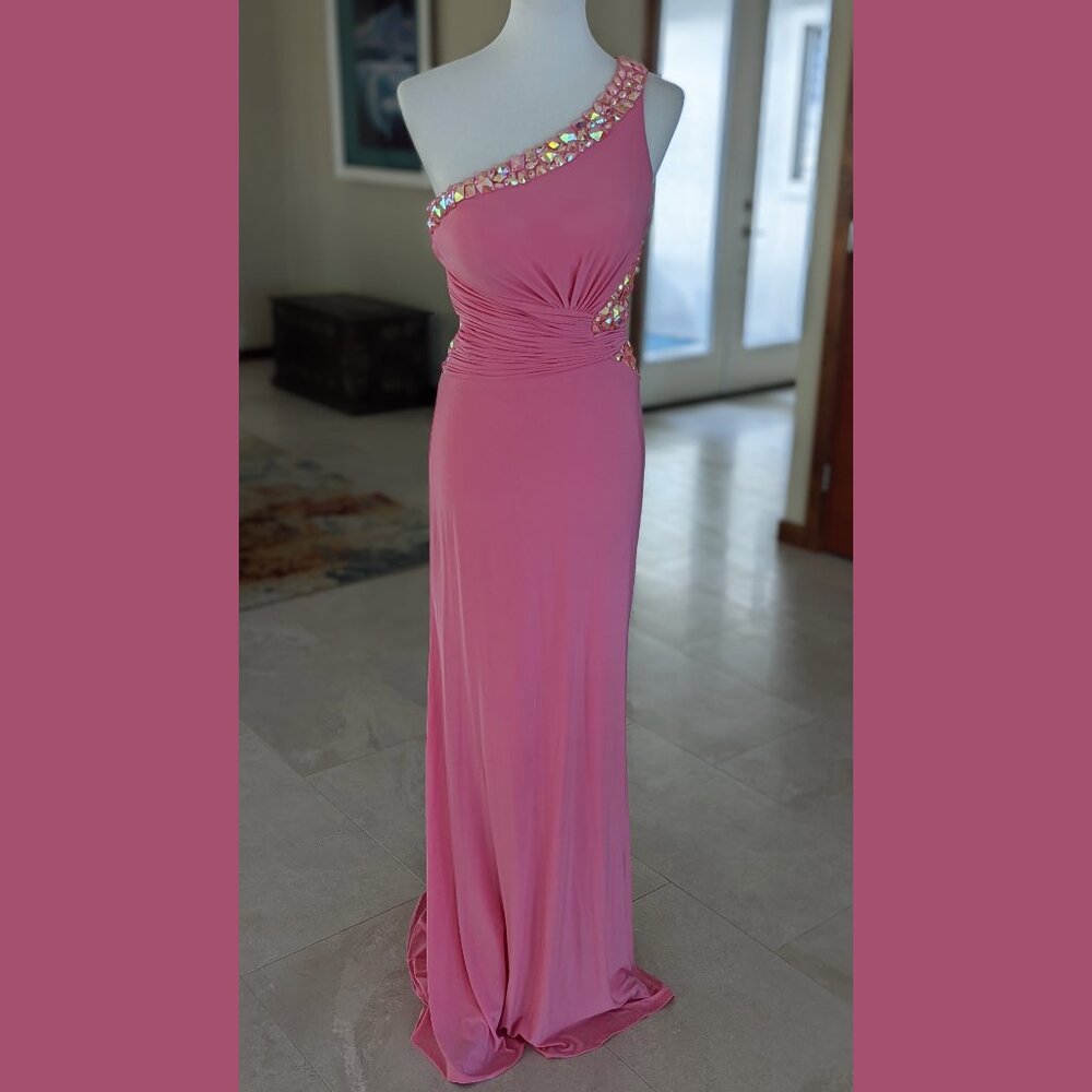 Sherri Hill Jeresey Beaded One Shoulder Cut Out Gown Size 8